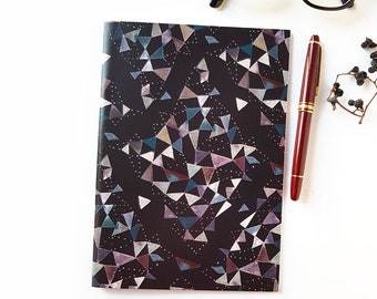 Carnet ligné unisexe aquarelle motif graphique triangle sur fond de couleur foncée, Fête des Pères, Fête des Mères, Cadeau anniversaire