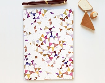 Watercolor notebook multicolor pastel triangle geometric pattern A5, Unisex stationery gift