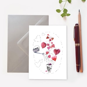 Carte de voeux coeur et amour jardinage romantique inspiré du physalis, Papeterie botanique poétique