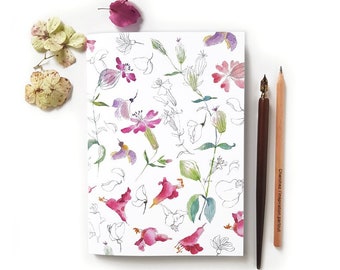 Cahier fleur glycine botanique aquarelle A5, Carnet floral illustration papeterie colorée