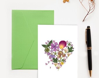 Carte de voeux coeur botanique fleur herbier romantique, Faire part, Papeterie correspondance, Livraison gratuite