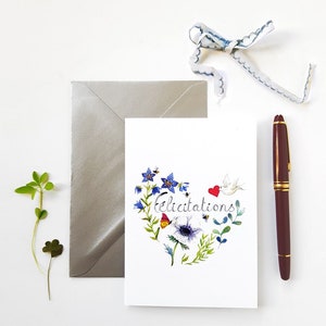 Carte Félicitations coeur floral et nature botanique aquarelle avec enveloppe image 1