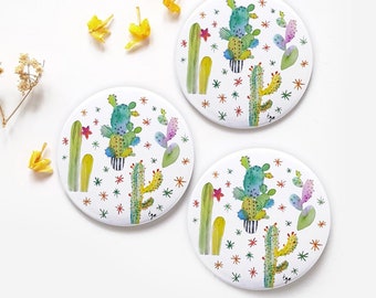 Miroir de poche cactus multicolore aquarelle, Accessoire beauté pour elle