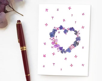 Carte fleur coeur botanique Je t'aime avec enveloppe, Carte de voeux anniversaire, Jolie papeterie fleur séchée