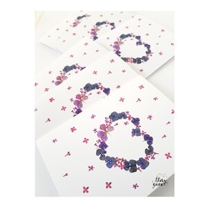 Carte fleur coeur botanique Je t'aime avec enveloppe, Carte de voeux anniversaire, Jolie papeterie fleur séchée image 3