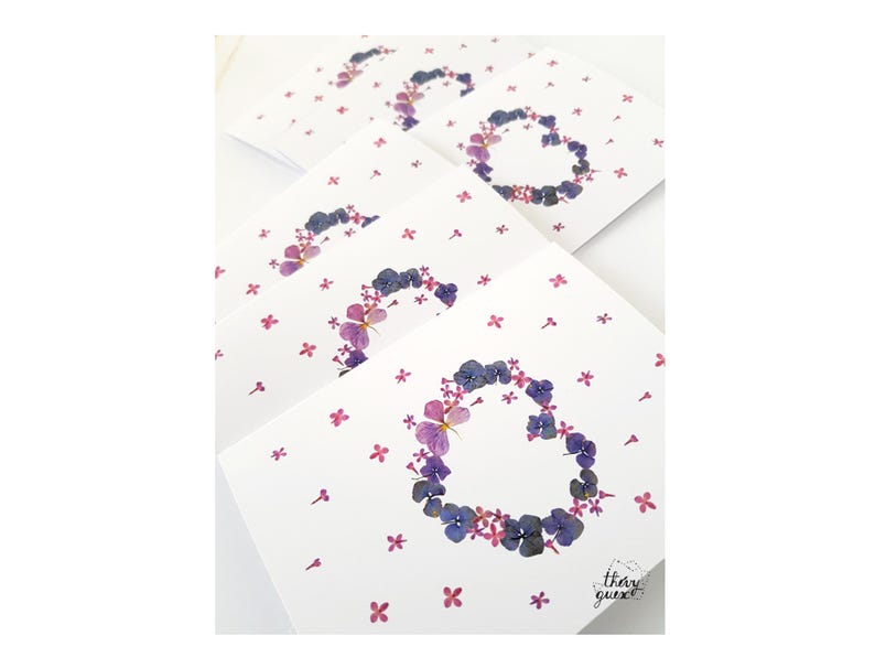 Carte fleur coeur botanique Je t'aime avec enveloppe, Carte de voeux anniversaire, Jolie papeterie fleur séchée image 3