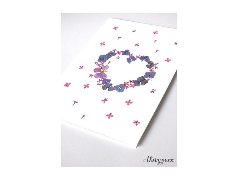 Carte fleur coeur botanique Je t'aime avec enveloppe, Carte de voeux anniversaire, Jolie papeterie fleur séchée image 2