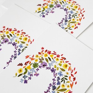 Carte postale arc en ciel impression fleurs séchées multicolores, Fête des Mères, Carte amitié, Carte faire part 4 cartes-enveloppes