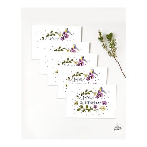 Carte Joyeux Anniversaire fleur herbier et mésange bleue poétique, Carte de voeux nature et botanique image 4