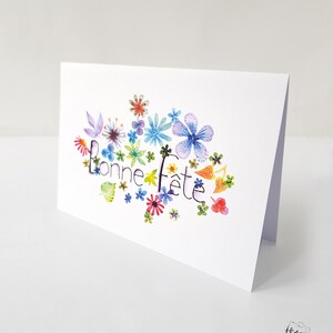 Carte de voeux Bonne Fête botanique fleur aquarelle, Création papeterie française image 2