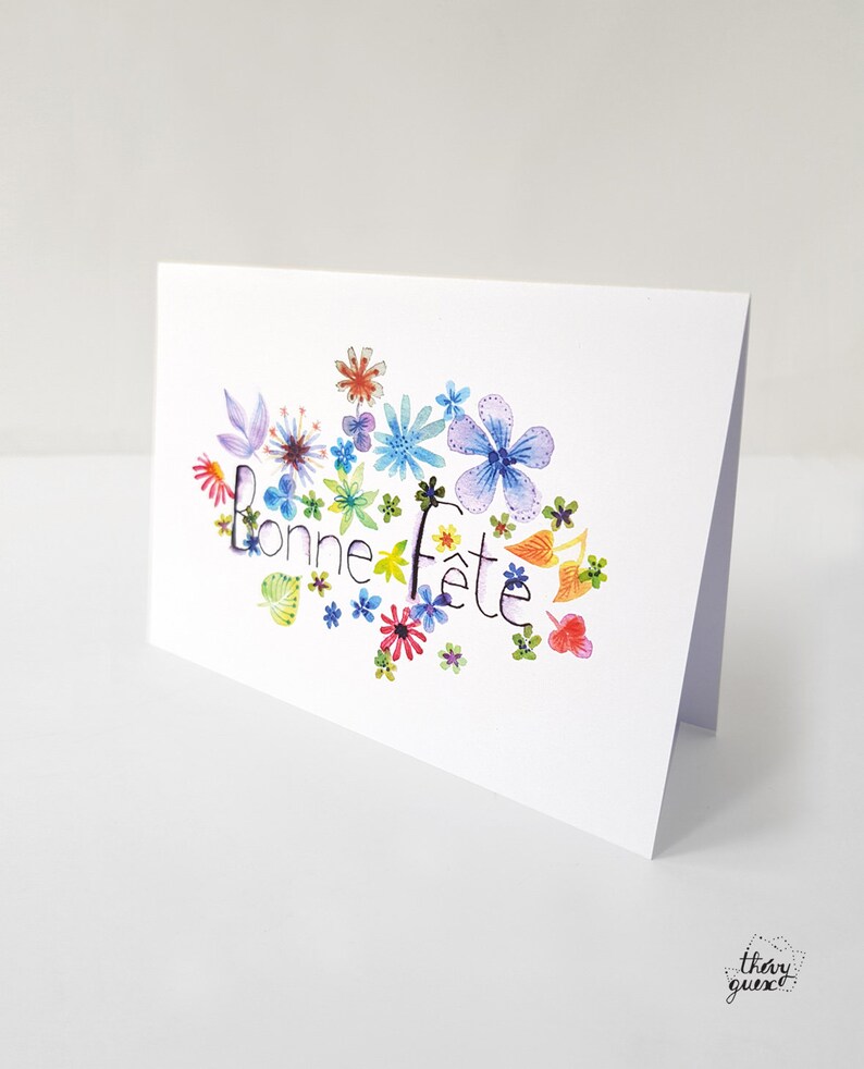 Carte de voeux Bonne Fête botanique fleur aquarelle, Création papeterie française image 2