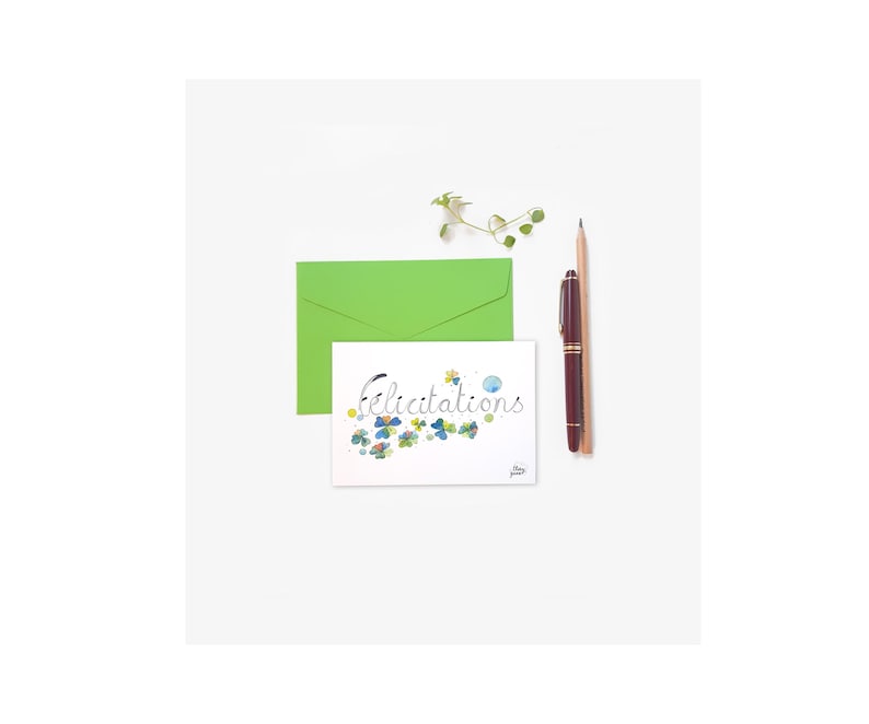 Carte Félicitations illustrée d'une aquarelle botanique florale pour un mariage ou une naissance image 1