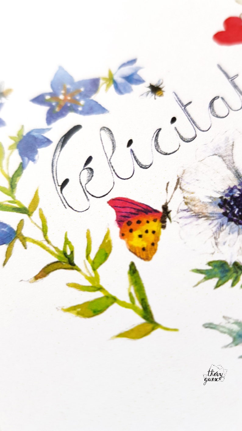 Congratulazioni cuore floreale e carta natura botanica acquerello con busta immagine 3