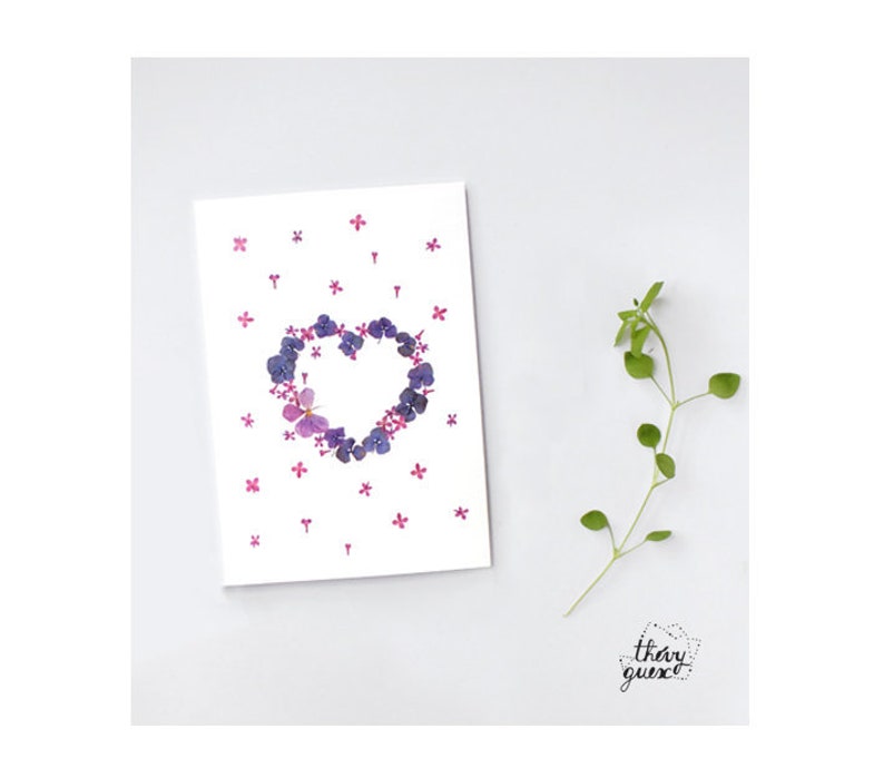 Carte fleur coeur botanique Je t'aime avec enveloppe, Carte de voeux anniversaire, Jolie papeterie fleur séchée image 4