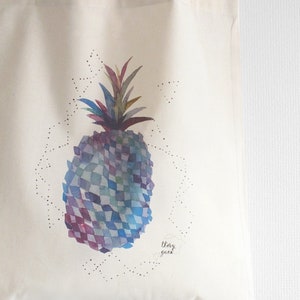 Watercolor blue pineapple tote bag printed on organic cotton image 2