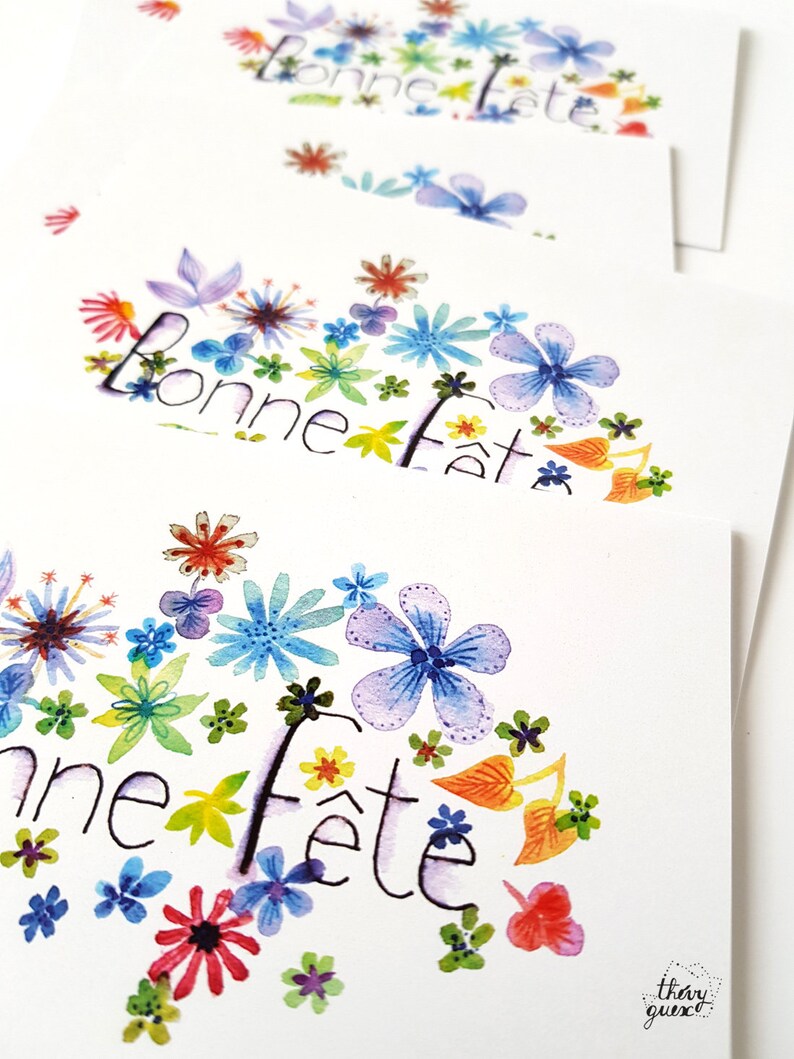 Carte de voeux Bonne Fête botanique fleur aquarelle, Création papeterie française image 3