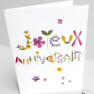 Carte Joyeux Anniversaire botanique fleur herbier, Papeterie florale, Carte de voeux fleur colorée, Livraison gratuite image 3