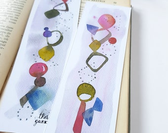 Set of 2 multicolor geometric abstract watercolor bookmarks