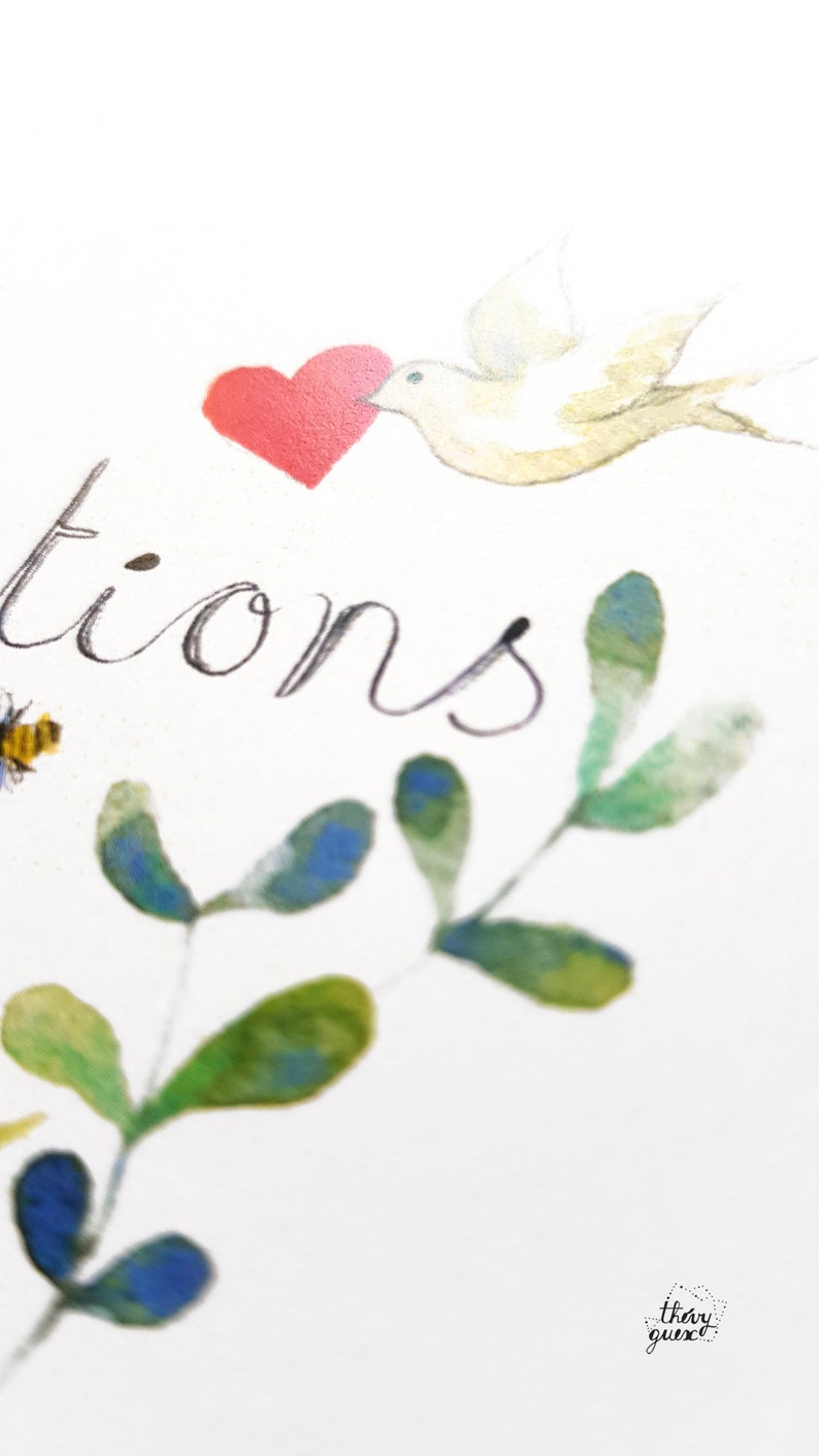 Carte Félicitations coeur floral et nature botanique aquarelle avec enveloppe image 4