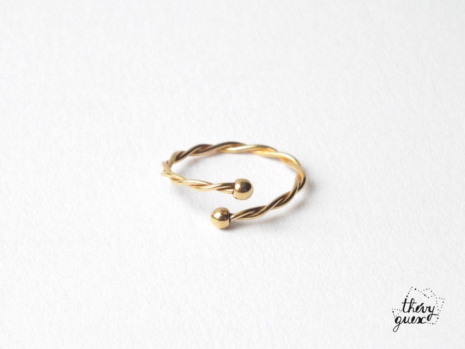 Minimal 24k Gold Plated Twist Open Ball Ring, Adjustable Large Size ...
