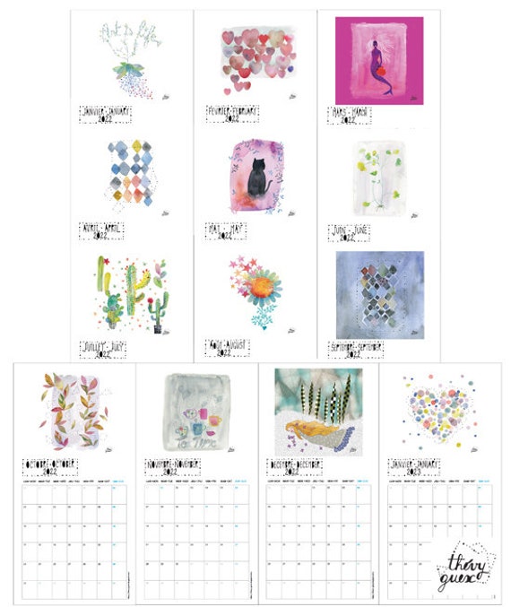 Calendrier Xtra 2023 2022 Watercolor Wall Calendar Botanical Nature Geometric Fairy | Etsy Canada