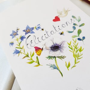 Congratulazioni cuore floreale e carta natura botanica acquerello con busta immagine 2