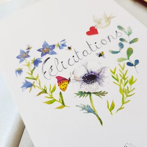 Carte Félicitations coeur floral et nature botanique aquarelle avec enveloppe image 2