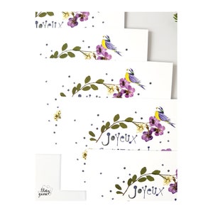 Carte Joyeux Anniversaire fleur herbier et mésange bleue poétique, Carte de voeux nature et botanique image 2