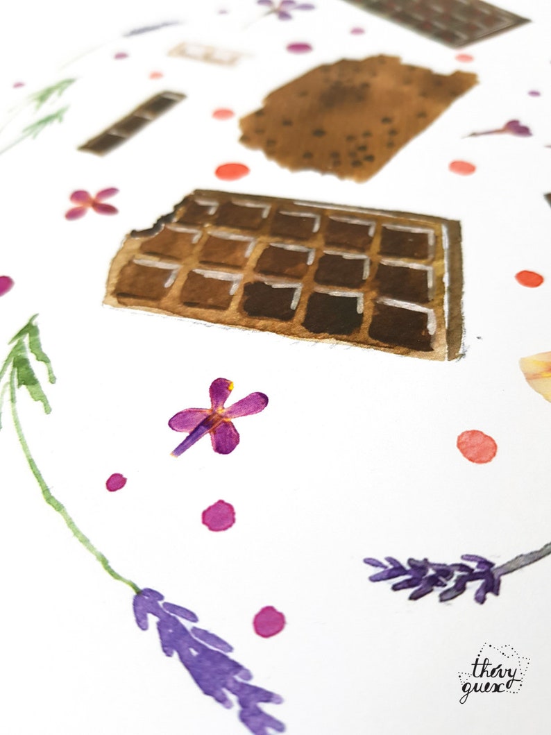 Affiche murale illustrée plaquettes de chocolat et botanique, Illustration gourmande, Décoration cuisine image 4