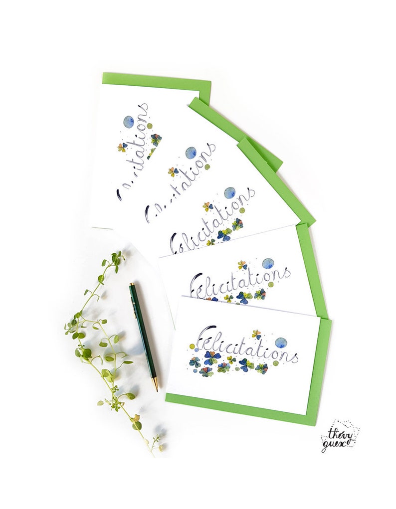 Carte Félicitations illustrée d'une aquarelle botanique florale pour un mariage ou une naissance image 2
