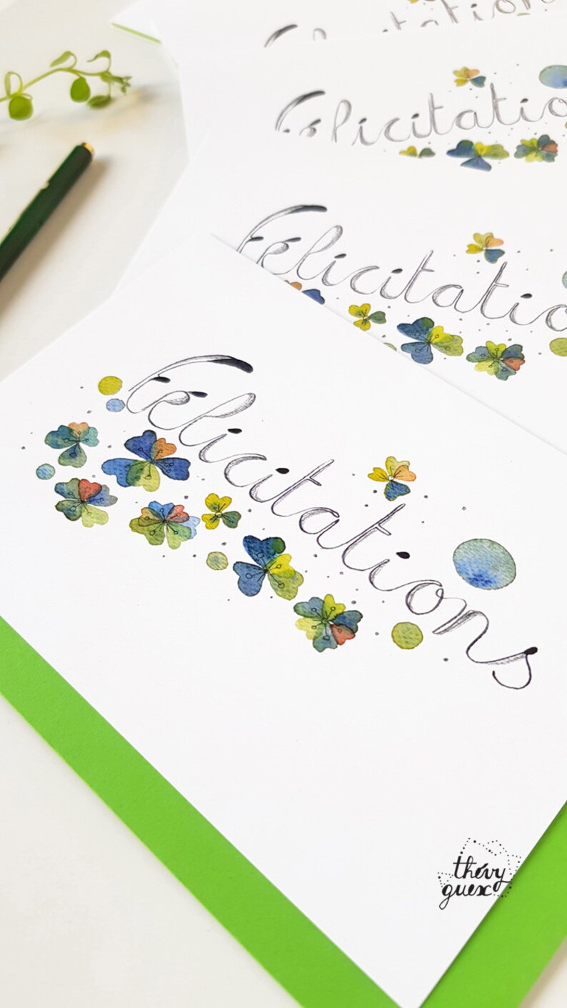 Carte Félicitations illustrée d'une aquarelle botanique florale pour un mariage ou une naissance image 3