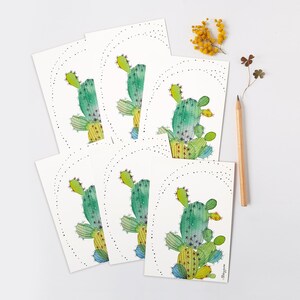 Green cactus watercolor illustrated postcard with envelope, Cute green cactus greetings card image 2