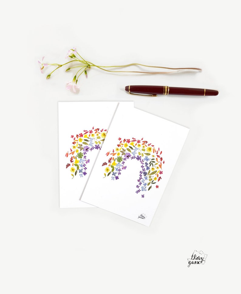 Carte postale arc en ciel impression fleurs séchées multicolores, Fête des Mères, Carte amitié, Carte faire part 2 cartes-enveloppes