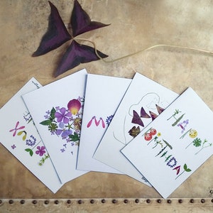 Carte Joyeux Anniversaire botanique fleur herbier, Papeterie florale, Carte de voeux fleur colorée, Livraison gratuite image 5