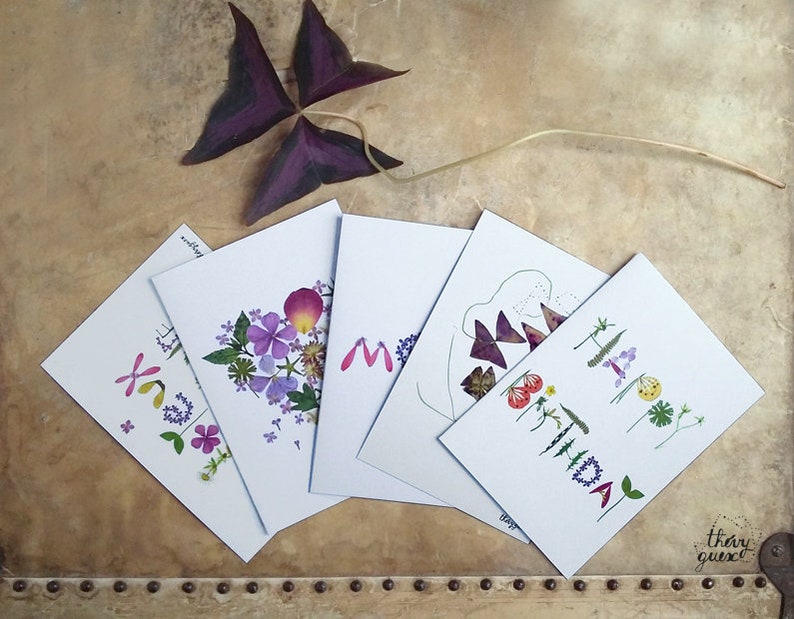 Carte Joyeux Anniversaire botanique fleur herbier, Papeterie florale, Carte de voeux fleur colorée, Livraison gratuite image 5
