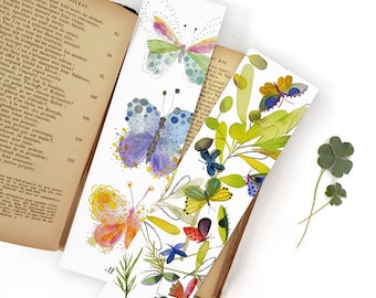 Botanical butterfly watercolor bookmarks cute paper bookmarks small gift bidthday gift