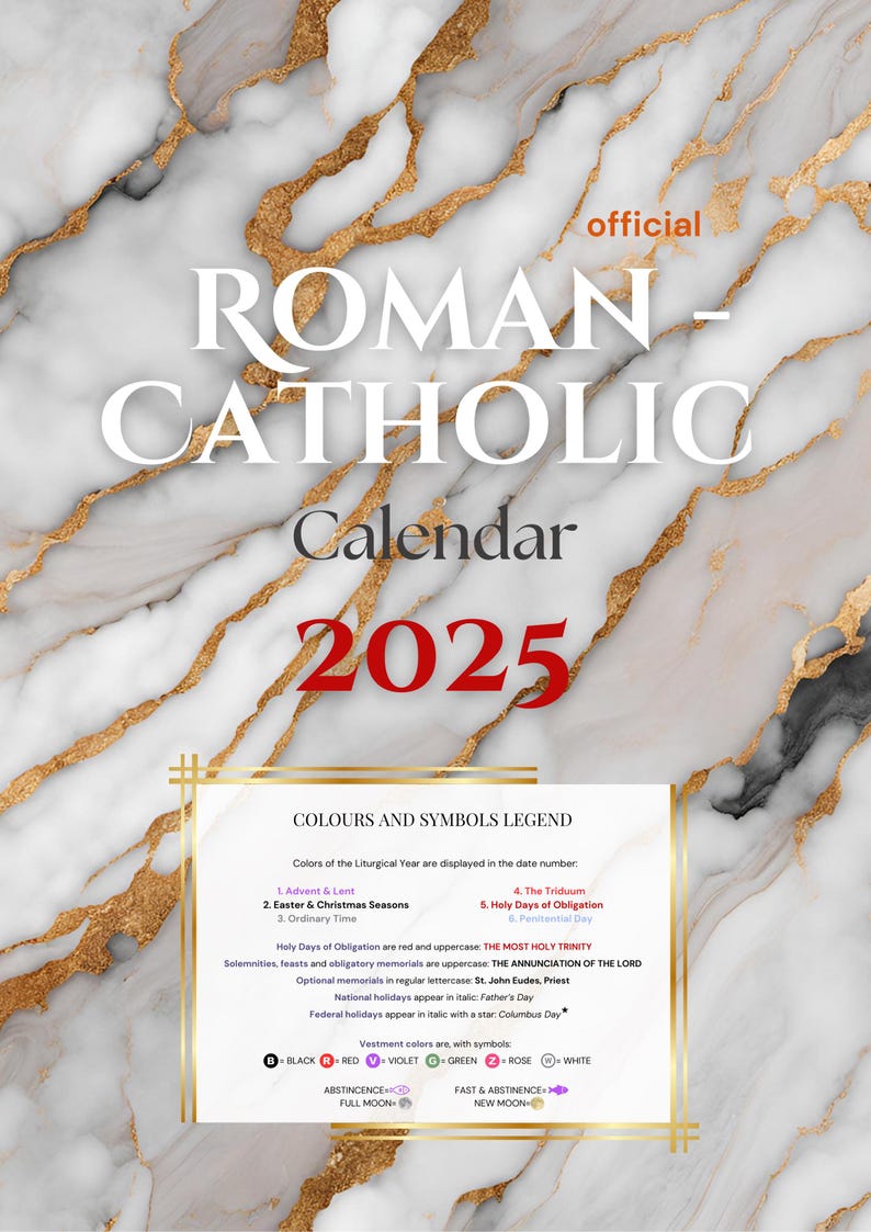 Digital Romancatholic Calendar 2025 Marble Etsy