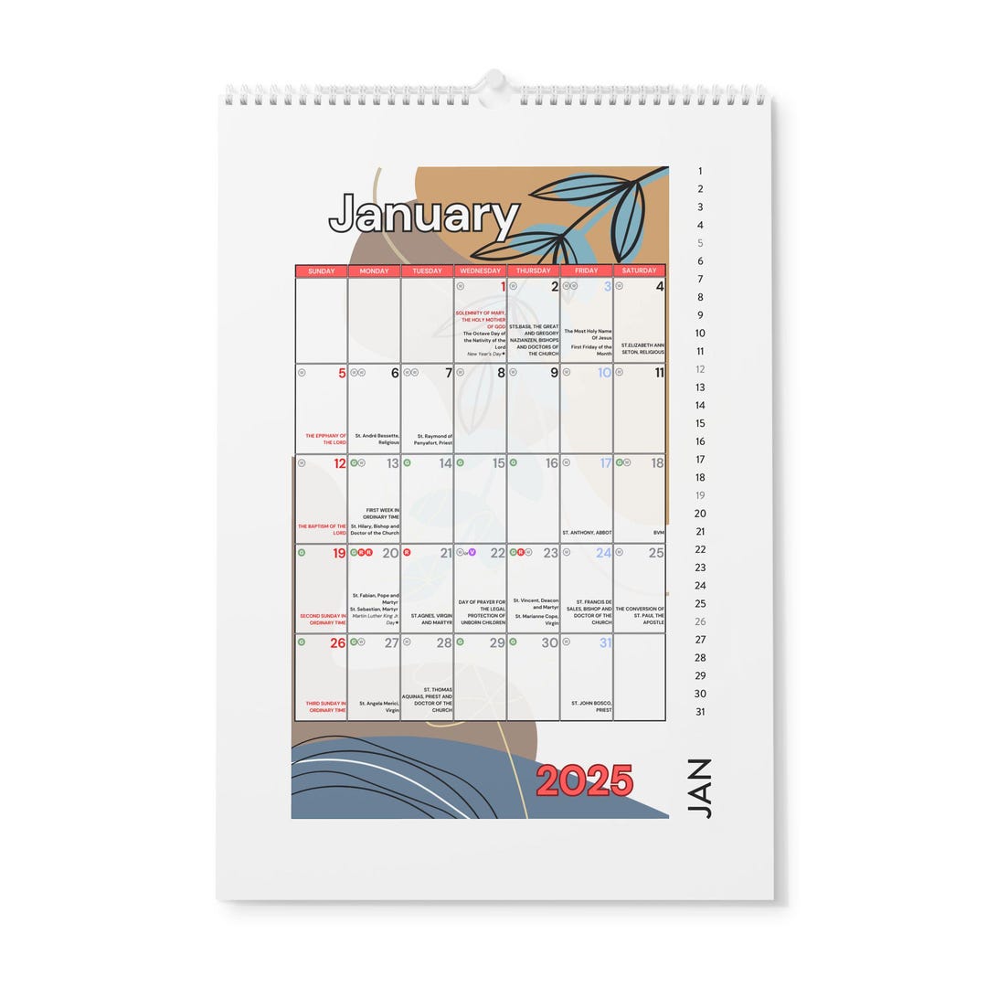 Catholic Wall Calendar 2025 Fun Boho Etsy