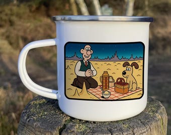 Wallace and Gromit Mug, A Grand Day Out, Wallace and Grommit Enamel Mug, Wallace and Gromit Gift, Enamel Mug, Father's Day, Camping Mug, Dad