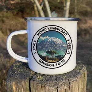 Mount Kilimanjaro White Enamel Mug, Enamel Mug, Survival Mug, Outdoor Mug, African Mug, Camping Mug, Hiking Mug, Hiker Gift, Backpack Mug