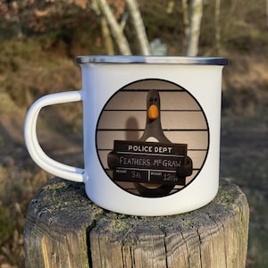 Wallace and Gromit Mug, Feathers McGraw Enamel Mug, Wallace and Grommit Enamel Mug, Wallace and Grommit Gift, Feathers McGraw, Funny Enamel