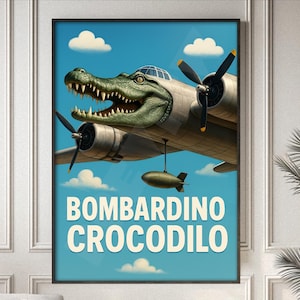 Bombardiro Crocodilo Poster – Viral Italian Brainrot Meme Wall Art – Surreal AI Crocodile Bomber Print – TikTok Trend Decor