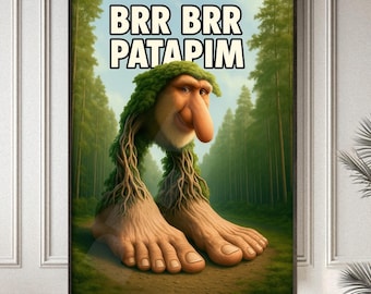 Brr Brr Patapim Poster – Virale Italiaanse Brainrot Meme Art – Surrealistische AI Tree-Monkey Hybrid Print – Grappig TikTok-decor