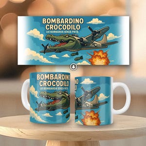 Bombardino Crocodilo Mug | Viral TikTok Meme Cup | Italian Brainrot Humor | Funny Military Alligator Gift | Chaotic Coffee Mug