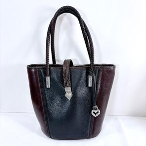 Brighton Gigi bucket bag Black Brown Leather Heart Hardware Braided Straps image 1