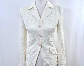 Christian Lacroix Bazar Blazer Cream Jacquard Paisley Vintage French Jacket  XS