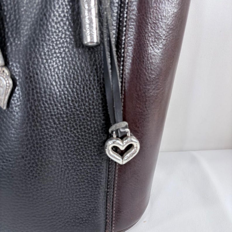 Brighton Gigi bucket bag Black Brown Leather Heart Hardware Braided Straps image 5