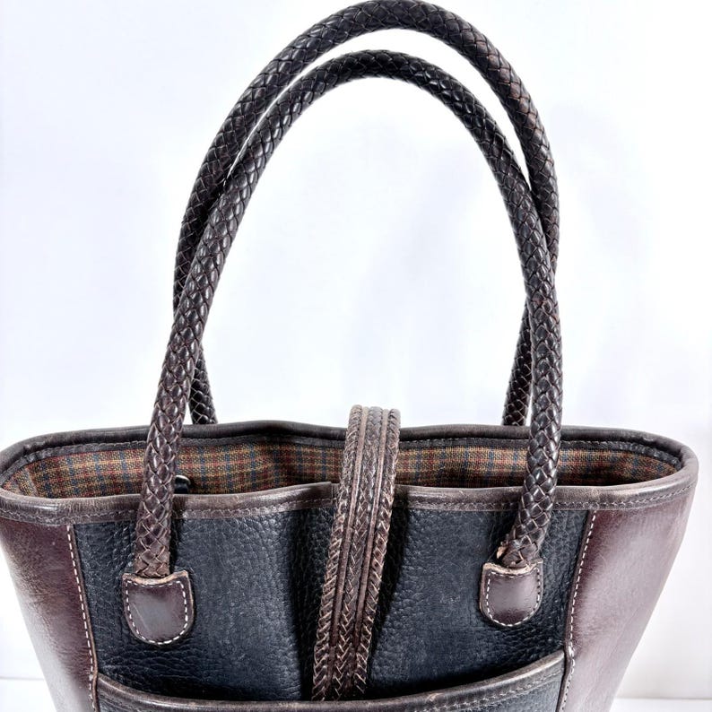 Brighton Gigi bucket bag Black Brown Leather Heart Hardware Braided Straps image 4
