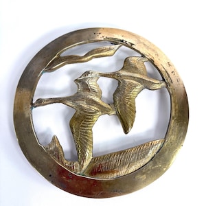 Otagiri Trivet Gold Brass Flying Geese Ducks Vintage OMC Japan 6.5 Inch