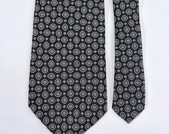 VTG Oscar de la Renta Couture Black Geometric Pattern Silk Necktie